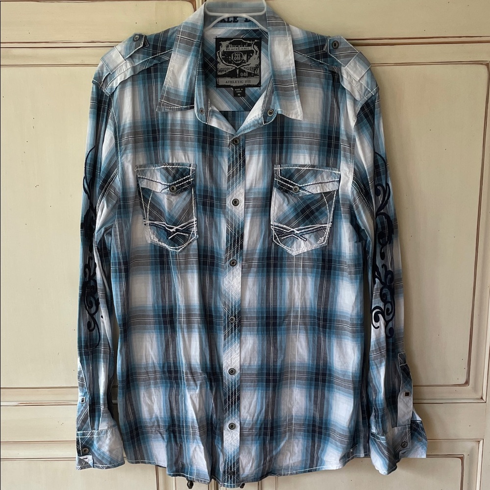 Buckle Blue and White Plaid Button Down Shirt